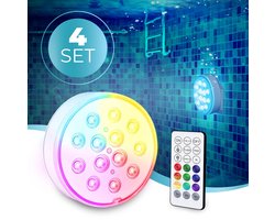 KENN® Oplaadbare Zwembadlamp – Set van 4 – Zwembad Verlichting – Met Afstandsbediening – IP68 Waterdicht – Onderwater Verlichting – LED Onderwater Lamp – Vijververlichting – Jacuzzi Verlichting – Inclusief Bevestiging – 13 LED’s – Oplaadbaar Model