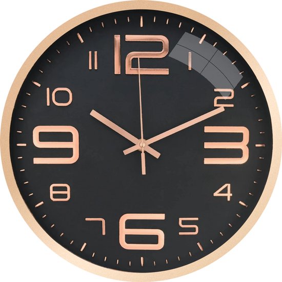 LIVILO - Keukenklok - Wandklok 30 cm - Stille klok - Kleine klok - Zwart met rosÃ©