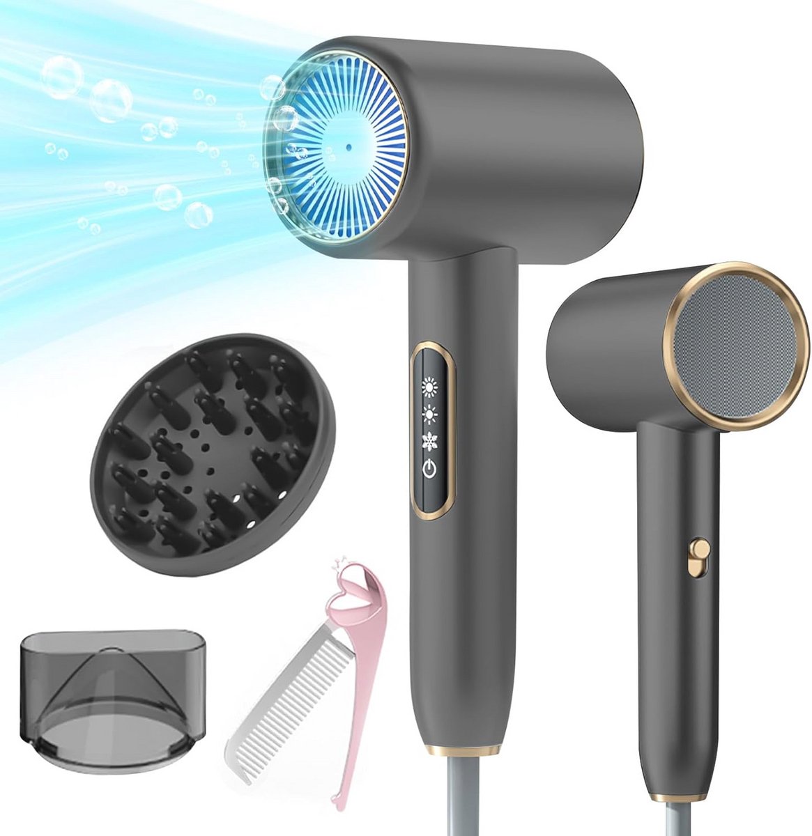 Professionele haardroger 2400 W met LCD-display en multifunctionele accessoires voor snel en effectief stylen
