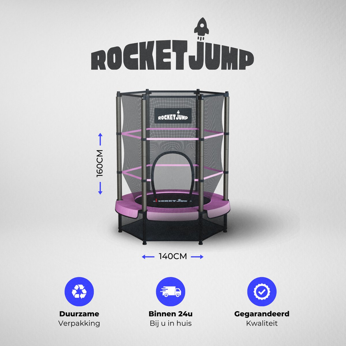 RocketJump LF14 Trampoline - Inclusief veiligheidsnet - Kindertrampoline 140 cm - Roze — afbeelding 9