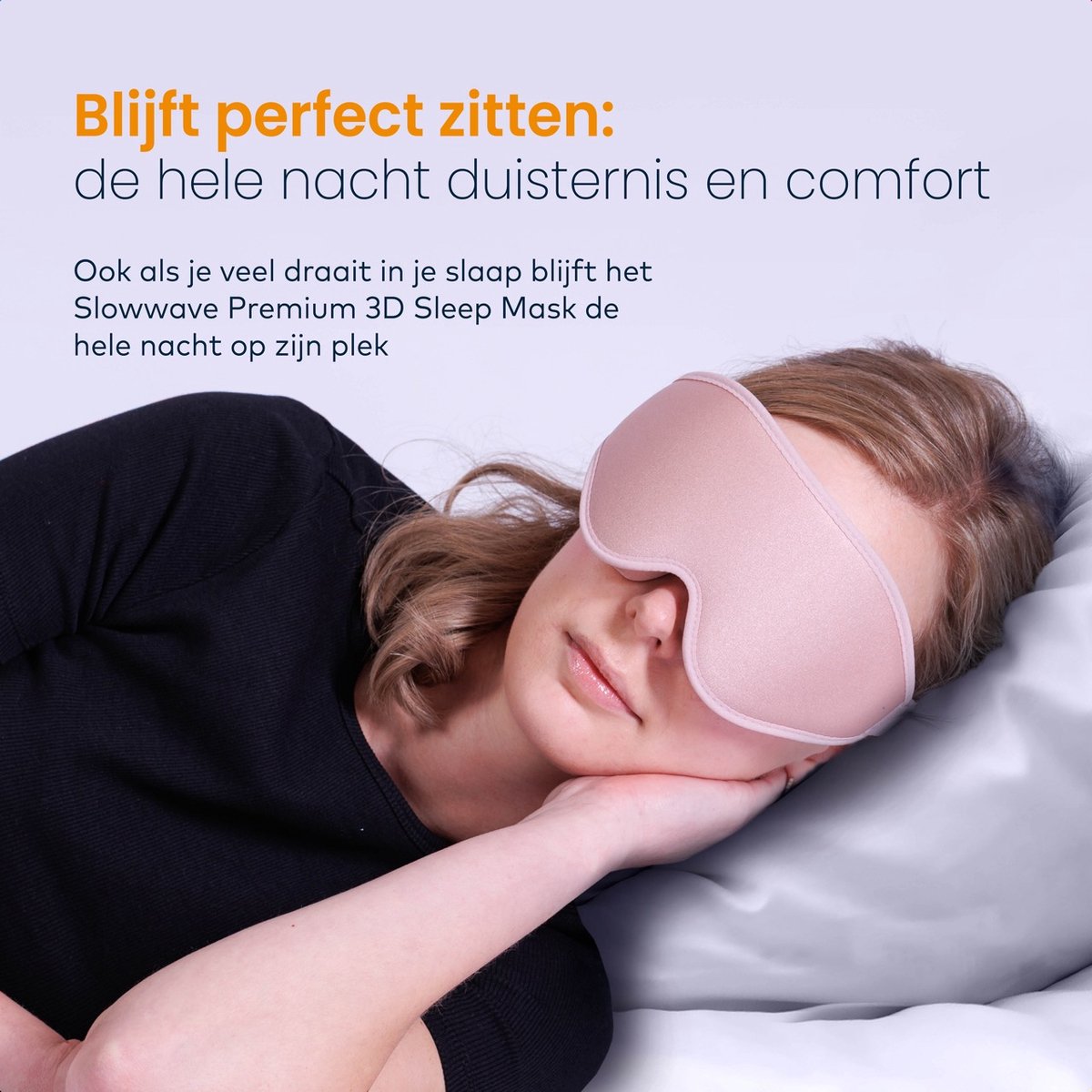 Slowwave Premium 3D Sleep Mask - Ervaar het beste 3D slaapmasker - Geen druk op de ogen dankzij innovatief 3D design - 100% verduisterend - Zacht en ademend traagschuim - Verstelbare band - Inclusief waszakje - Kleur: Sunrise Pink — afbeelding 6