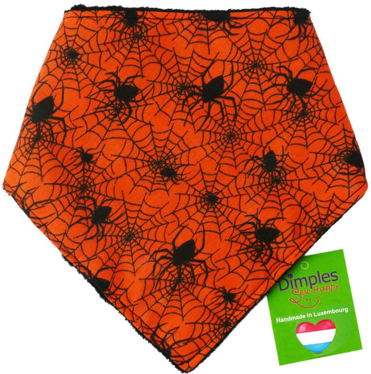Oranje Halloween spinnen hondenhalsdoek - DIMPLES 60cm XXL hondensjaal hondenbandana met comfortabele drukknopen