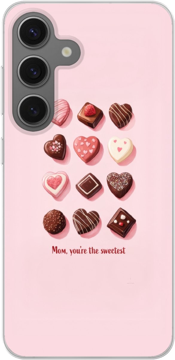 Telefoonhoesje Geschikt voor Samsung Galaxy S25 hoesje - Chocolaatjes - Hartvormig - Liefste - Siliconen Telefoonhoesje Telefoonhoesje