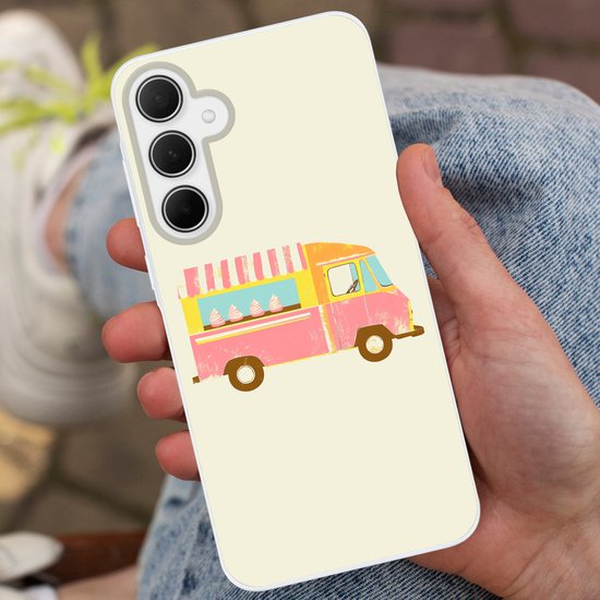 Telefoonhoesje Geschikt voor Samsung Galaxy A36 hoesje - Ijskar - Retro - Softijsjes - Roze - Siliconen Telefoonhoesje Telefoonhoesje