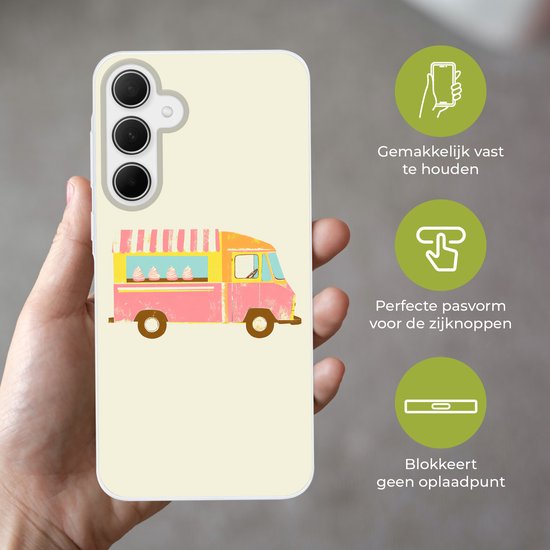 Telefoonhoesje Geschikt voor Samsung Galaxy A36 hoesje - Ijskar - Retro - Softijsjes - Roze - Siliconen Telefoonhoesje Telefoonhoesje