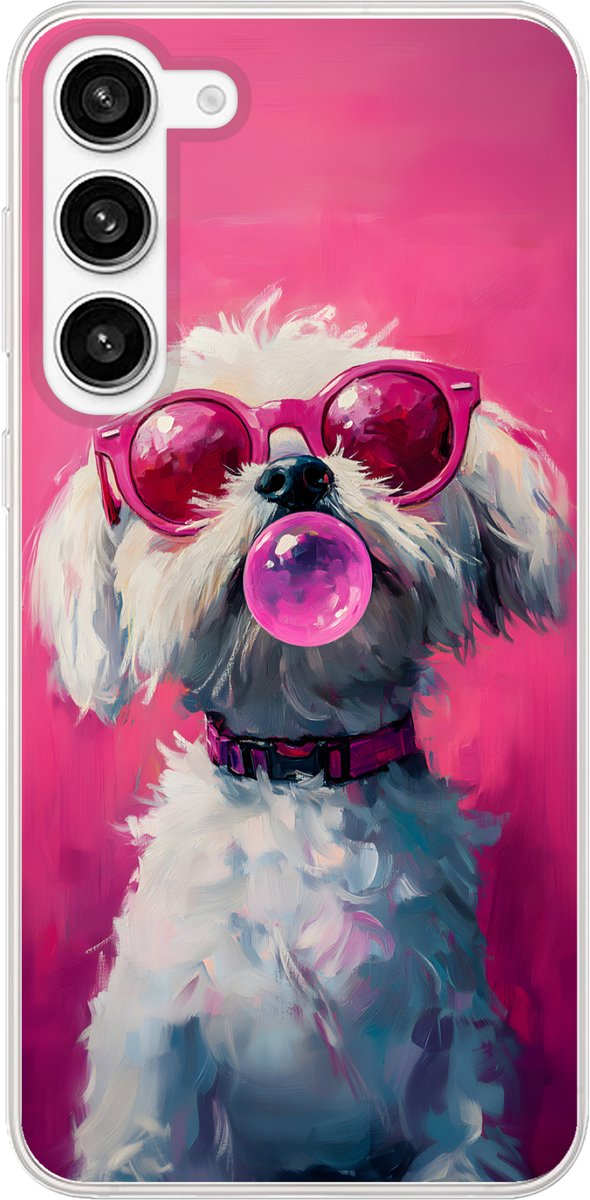 Telefoonhoesje Geschikt voor Samsung Galaxy S23 Plus hoesje - Pink - Hond - Bubbel - Siliconen Telefoonhoesje Telefoonhoesje