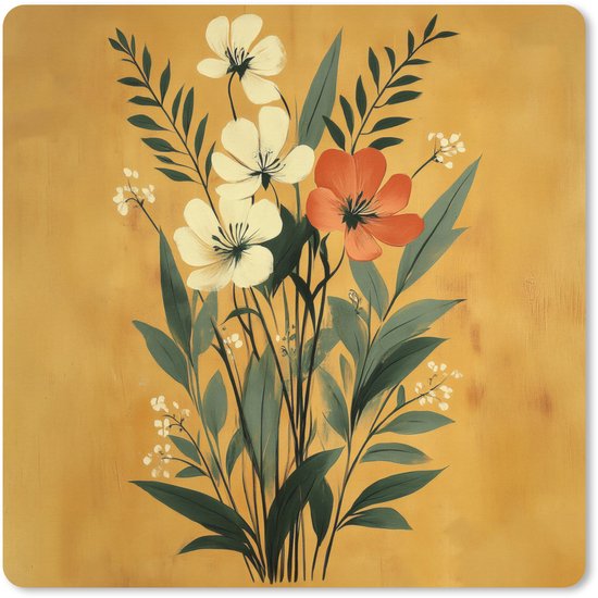 Muismat XXL 40x40 cm - Bureau onderlegger - Bureau mat Bladeren - Boeket - Bloemen - Geel - Bureaumat - Gaming mousepad xl - Bureaulegger groot - Computer deskmat