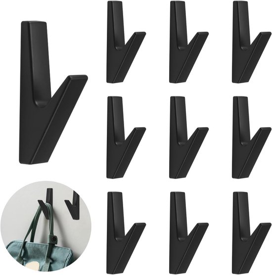 10 kledinghaken, garderobehaken, haken, wandhaken, lang, zwart