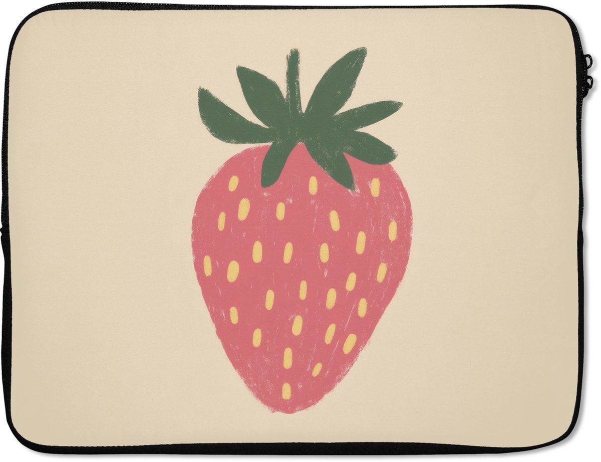 Laptophoes 17 inch - Aardbei - Minimalistisch - Rood - Fruit - Laptop sleeve - Binnenmaat 41x28 cm - Zwarte achterkant