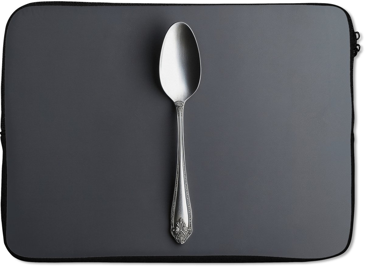 Laptophoes 14 inch - Zilver - Metaal - Lepel - Laptop sleeve - Binnenmaat 33x23 cm - Zwarte achterkant