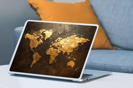 Laptop sticker - 17.3 inch - Wereldkaart - Goud - Roest print - 40x30cm - Laptopstickers - Laptop skin - Cover