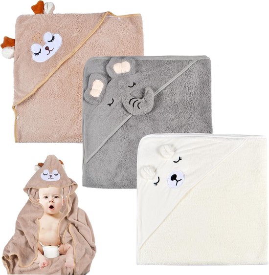 3-pack badhanddoeken met capuchon - Baby Handdoeken met capuchon - Baby Badhanddoeken - Badhanddoeken met capuchon - Schattige babyhanddoeken met capuchon - Unisex - 0-5 jaar - 80 x 80 cm