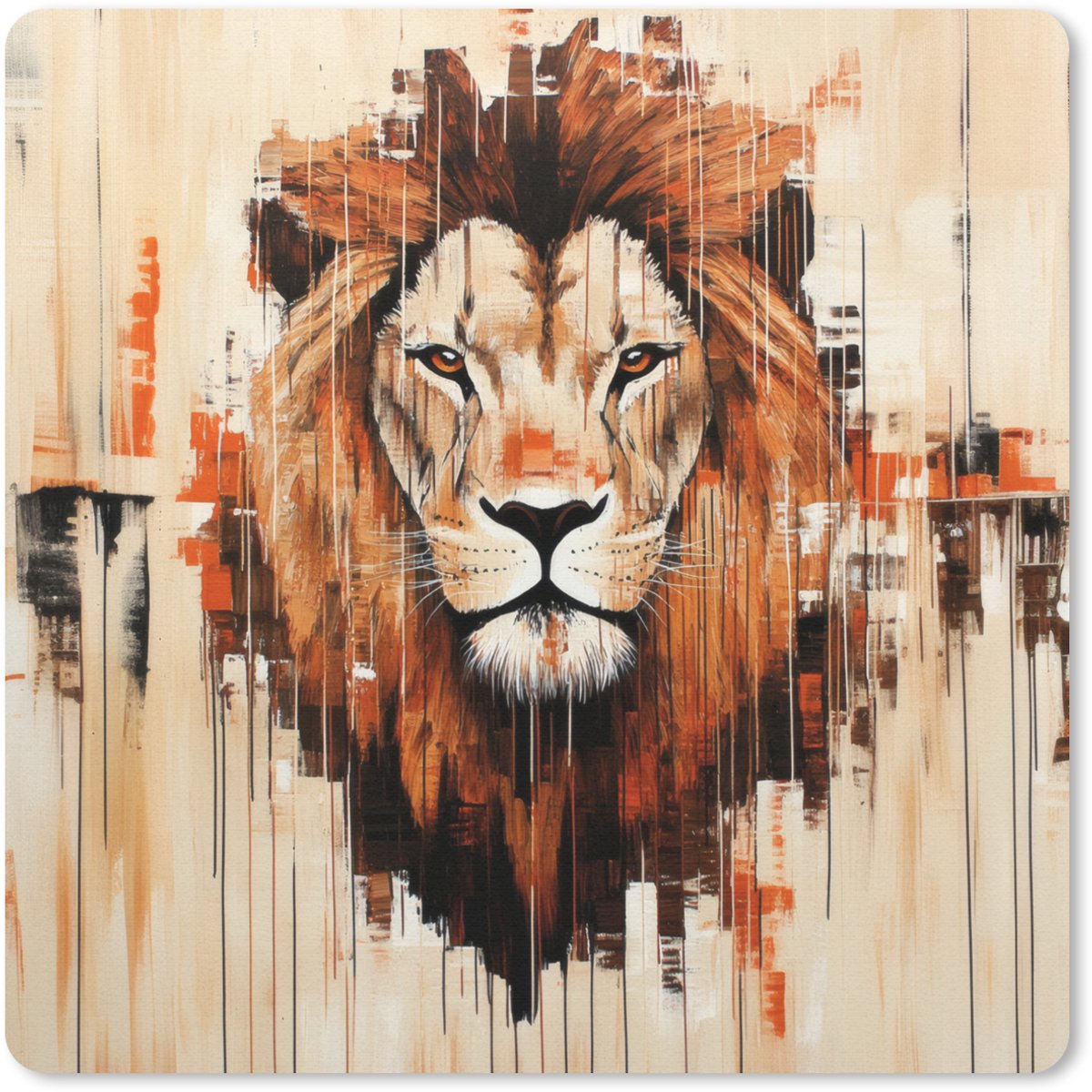Muismat 20x20 cm - Mousepad Leeuwenkop - Lijnen - Crème - Muismatten