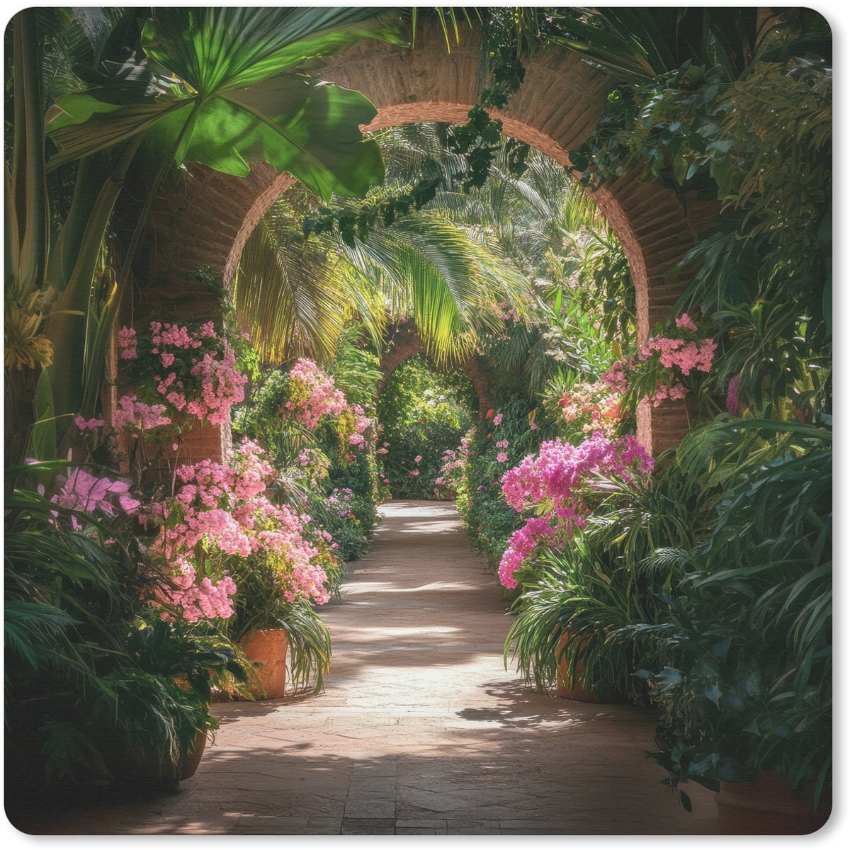 Muismat 20x20 cm - Mousepad Doorkijk - Tropisch - Bloemen - Natuur - Muismatten