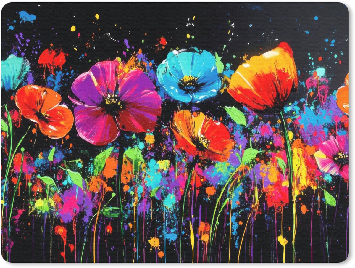 Muismat 23x19 cm - Mousepad Bloemen - Kleurrijk - Spetters - Muismatten