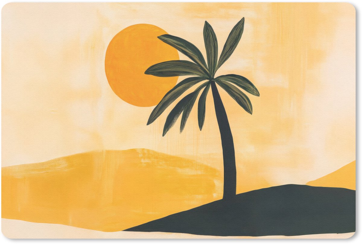 Muismat 27x18 cm - Mousepad Illustratie - Palmboom - Zon - Heuvels - Muismatten