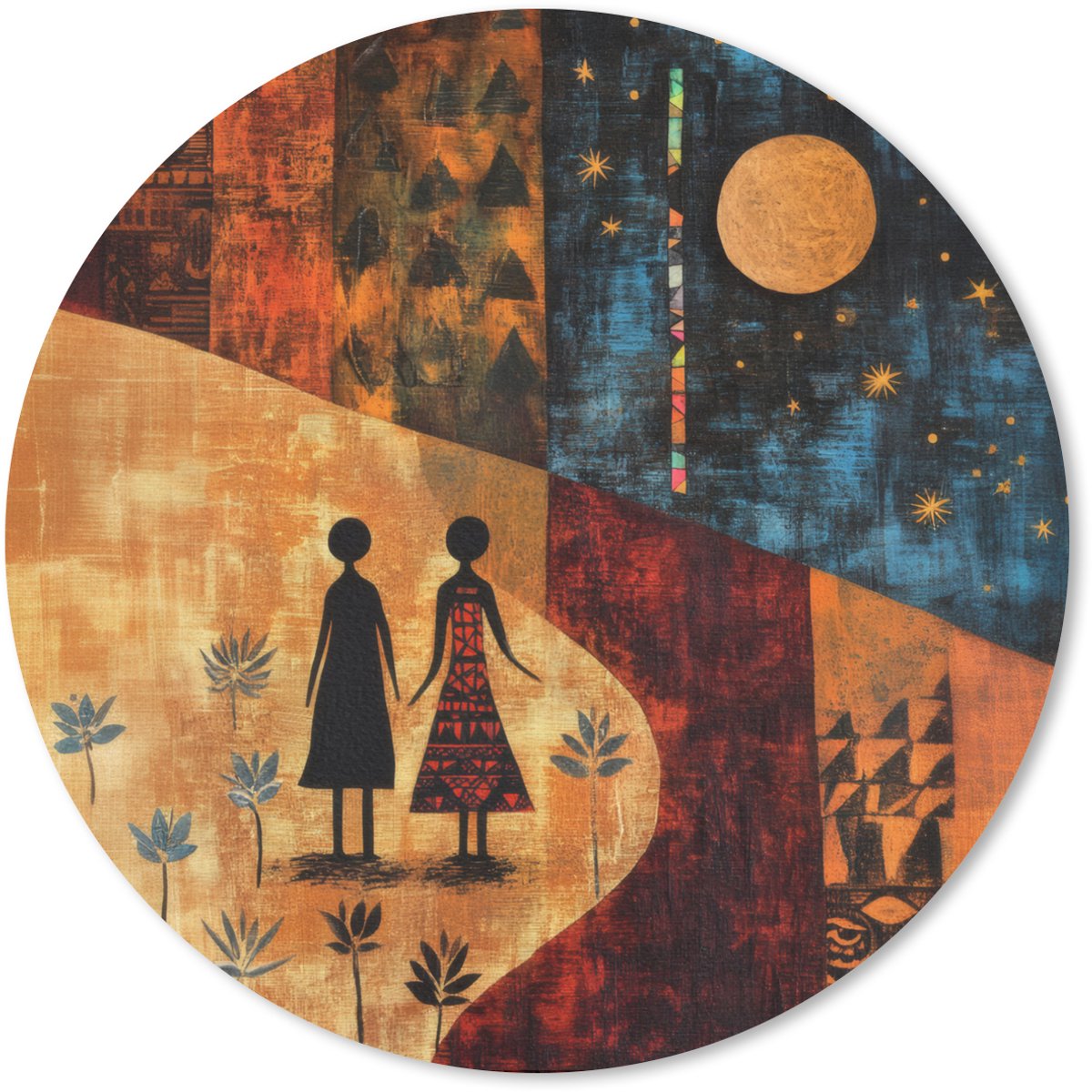 Muismat rond 20x20 cm - Mousepad Silhouetten - Abstract - Zon - Maan - Ronde muismatten