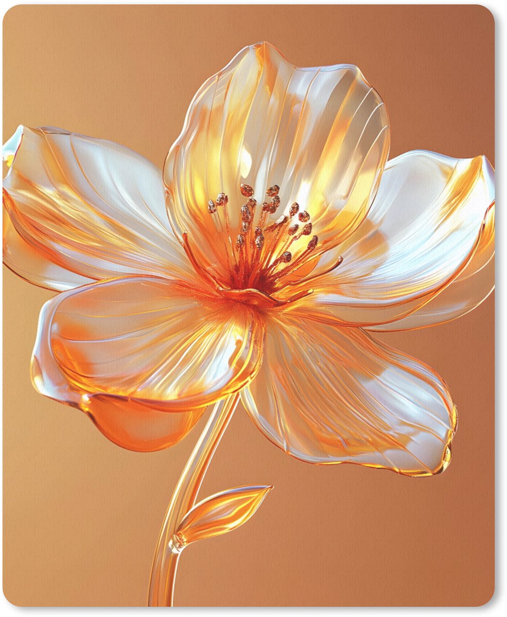 Muismat 19x23 cm - Mousepad Glazen - Bloem - Oranje - Muismatten
