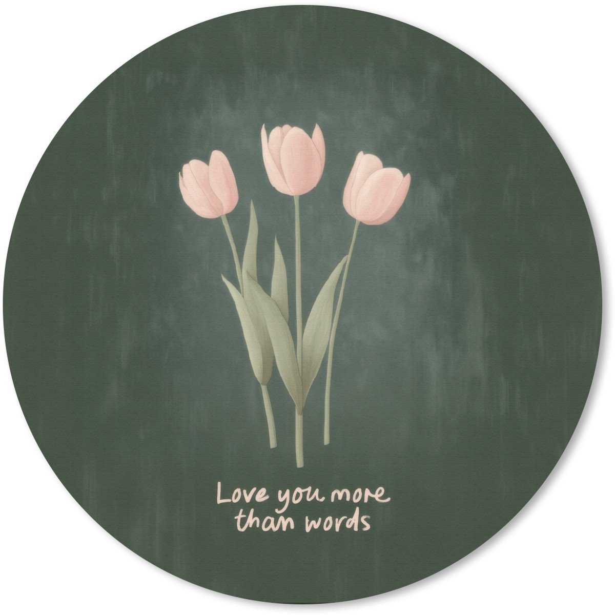 Muismat rond 20x20 cm - Mousepad Tulpen - Roze - Tekst - Love - Ronde muismatten