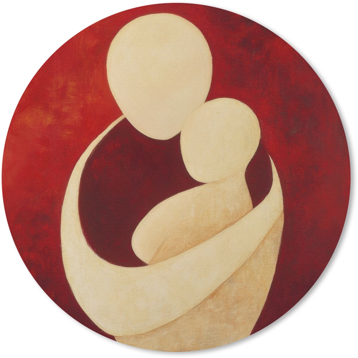 Muismat rond 30x30 cm - Mousepad Abstract - Moeder - Kind - Rood - Ronde muismatten
