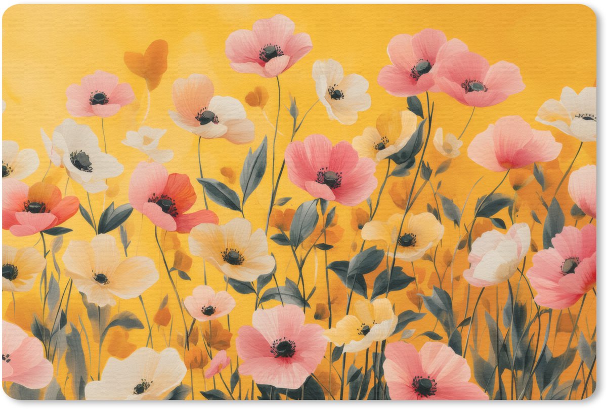 Muismat 27x18 cm - Mousepad Bloemen - Veld - Geel - Muismatten