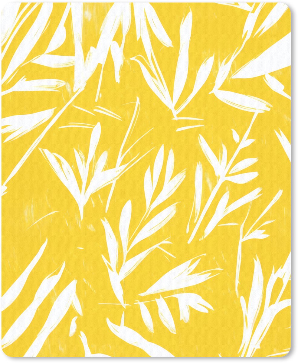 Muismat 19x23 cm - Mousepad Abstract - Bladeren - Geel - Penseelstreken - Muismatten
