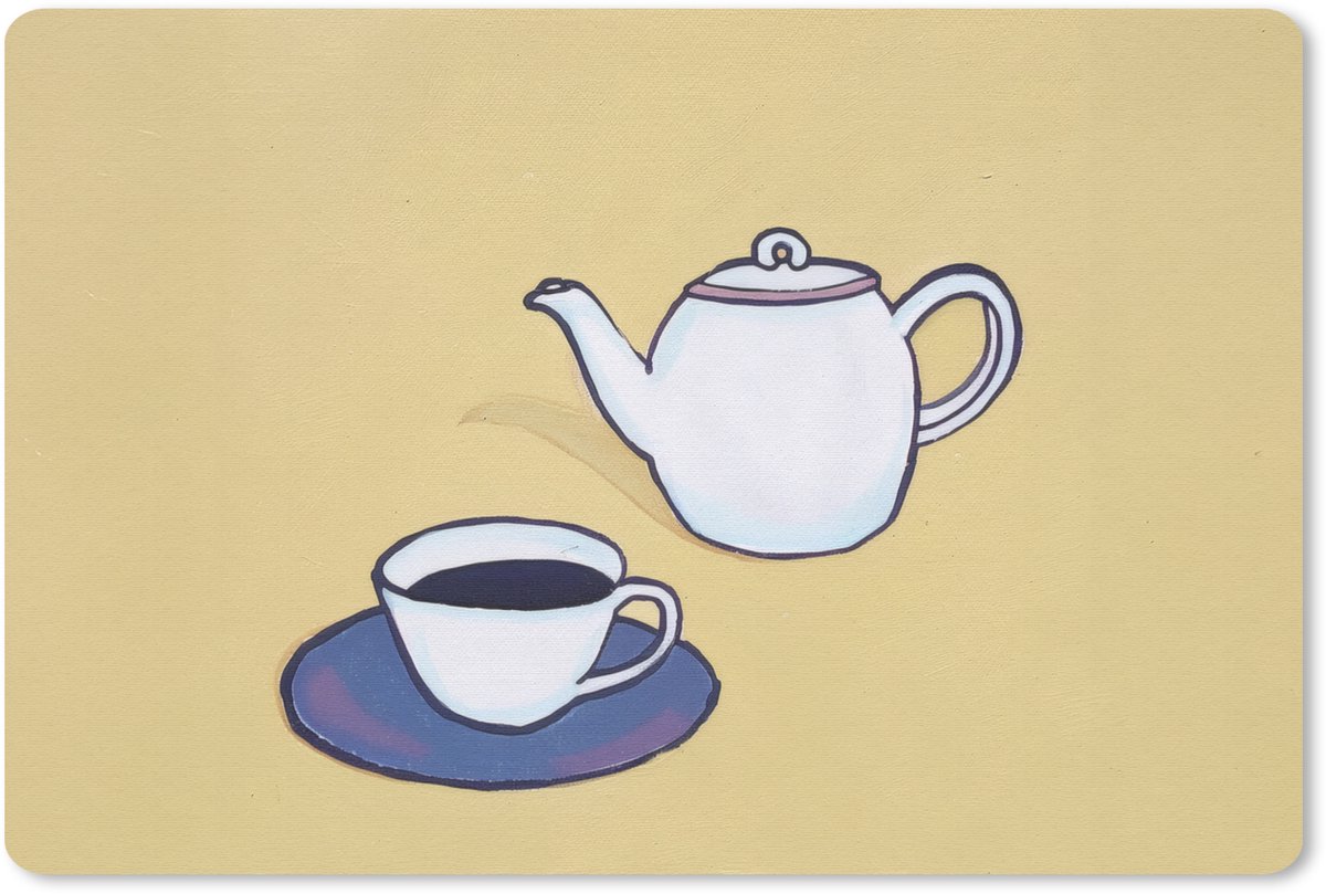 Muismat 27x18 cm - Mousepad Theepot - Kopje - Beige - Illustratie - Muismatten