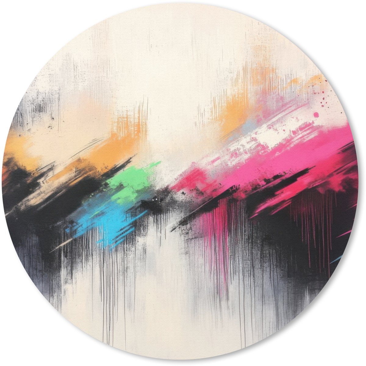 Muismat rond 20x20 cm - Mousepad Dynamisch - Abstract - Kleurrijk - Zwart - Ronde muismatten