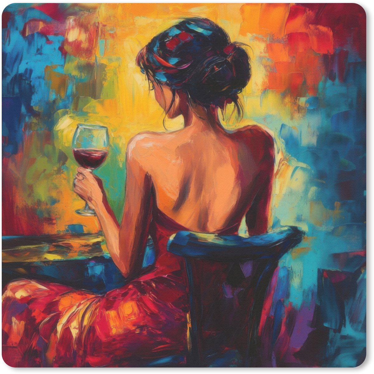 Muismat 20x20 cm - Mousepad Wijn - Vrouw - Sfeervol - Kleurrijk - Muismatten