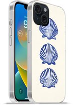 Telefoonhoesje Geschikt voor iPhone 15 hoesje - Schelpen - Blauw - Patroon - Siliconen Telefoonhoesje Telefoonhoesje