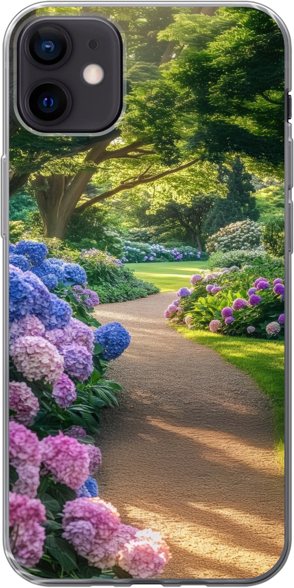 Telefoonhoesje Geschikt voor iPhone 12 mini hoesje - Hortensia- Park - Pad - Siliconen Telefoonhoesje Telefoonhoesje