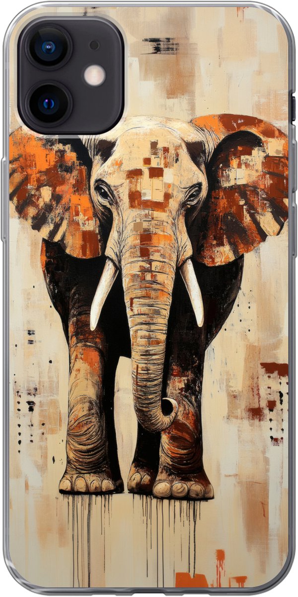 Telefoonhoesje Geschikt voor iPhone 12 mini hoesje - Olifant - Slurf - Mozaïek - Abstract - Siliconen Telefoonhoesje Telefoonhoesje