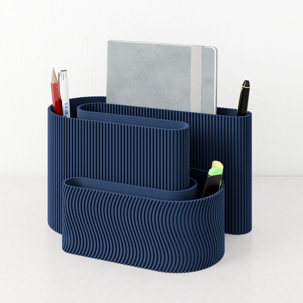 Fleuriek - Bureau organizer Blauw - Kleurrijke desk organizer - Organizer bakjes met pennenbakje voor kantoor - Decoratieve bureau opberger of pennenhouder