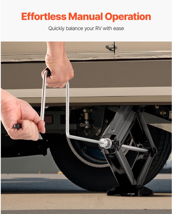 RV - Cric à ciseaux avec manivelle, pied et niveau à bulle (2 pièces) - Stabilisateur pour mise à niveau, hauteur de levage 103-595 mm, capacité de charge jusqu'à 2948 kg, robuste et durable