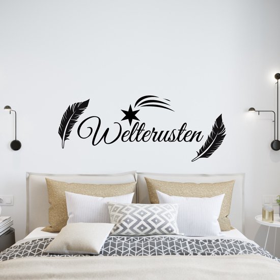 Sticker Muursticker Welterusten Feather And Stars - Rose - 160 x 63 cm - Chambre Textes Néerlandais - Muursticker4Sale