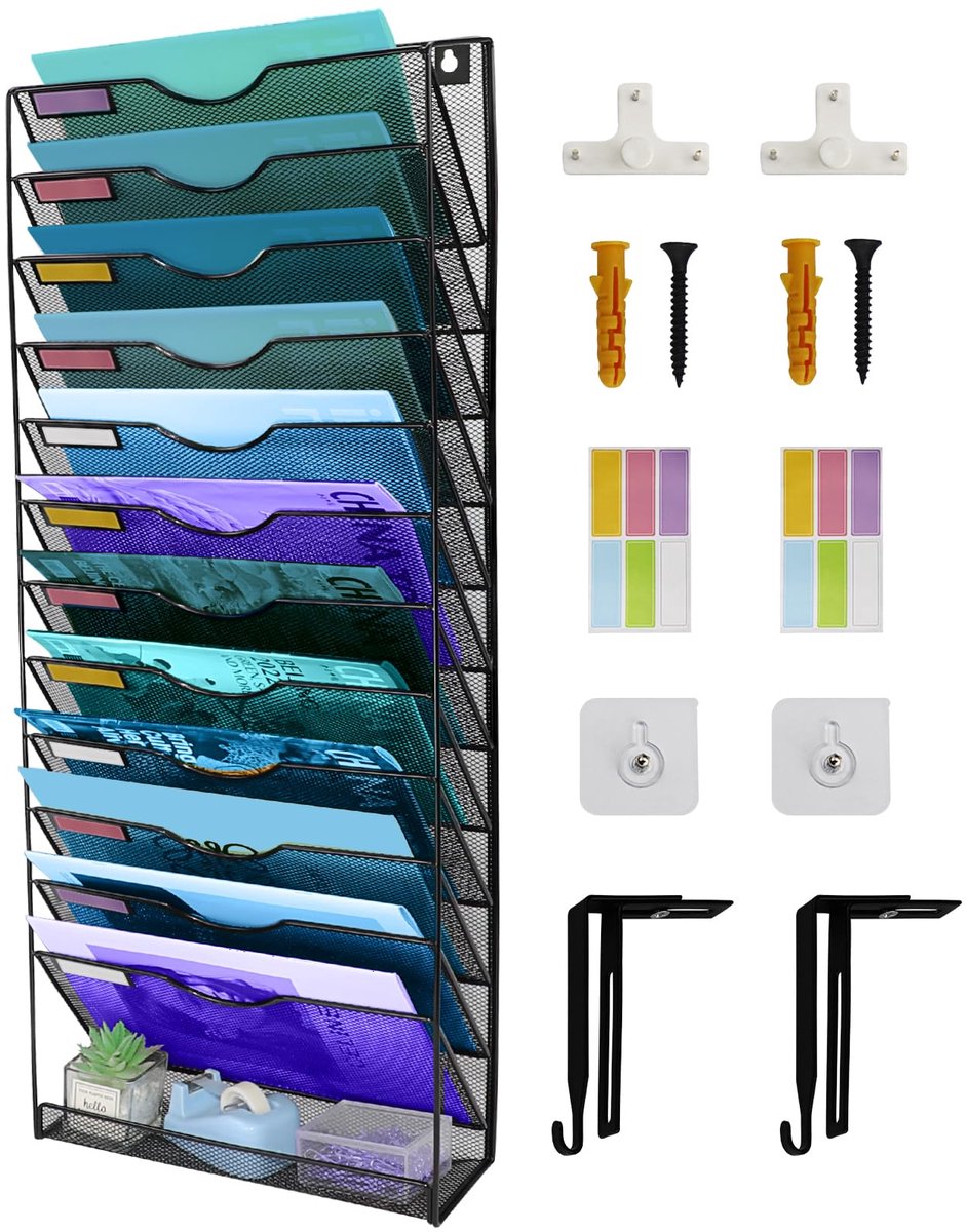 Ibenzoa Multifunctionele Wandorganisatieoplossing met 13 Niveaus, Muurbeugel, voor Tijdschriften en Documenten zwart