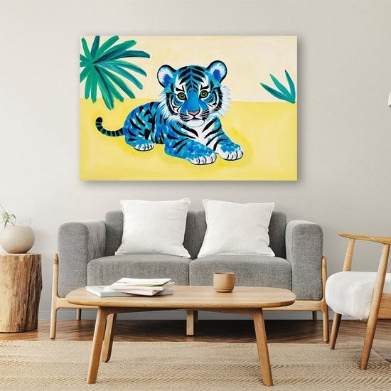 Bébé tigre bleu dans la jungle - Décoration murale tigre - Décoration murale bébé tigre - Pop Art - Décoration murale campagne - Affiches stylées - poster 150x100 cm