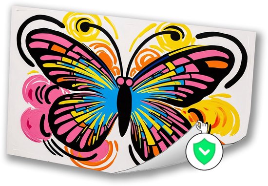 Kleurrijke vlinder in pop-art - Vlinder wanddecoratie - Poster dieren - Pop Art - Wanddecoratie posters - Woonkamer decoratie - poster 120x80 cm