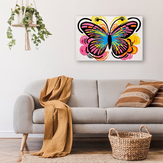 Kleurrijke vlinder in pop-art - Vlinder wanddecoratie - Poster dieren - Pop Art - Wanddecoratie posters - Woonkamer decoratie - poster 120x80 cm