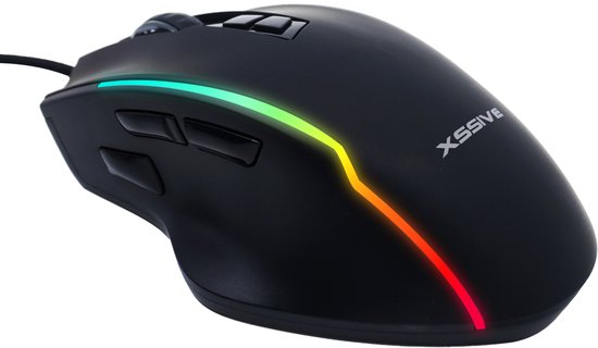Xssive GMS02 Pro Gaming Muis met Rapid Fire Knop & Instelbare Knoppen - Bedraad - RGB Licht - Zwart