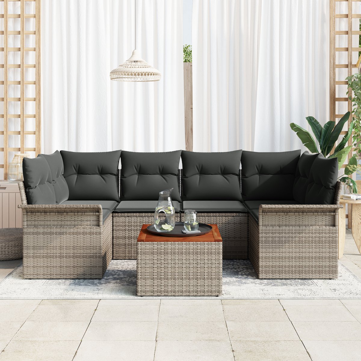 vidaXL - Tuinbank - Set - met - opslag - 7 - pcs - Grijs - poly - rattan
