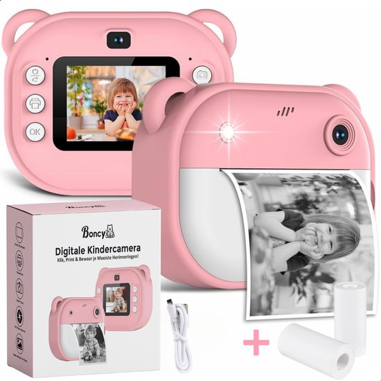 Boncy® Digitale Kindercamera met Foto Printer - Instant Print Kinder Camera - Fototoestel voor Kinderen Jongens & Meisjes - Digitaal Kindercamera's Speelgoed - Fotoprinter Speelgoedcamera Pocket Printer Roze
