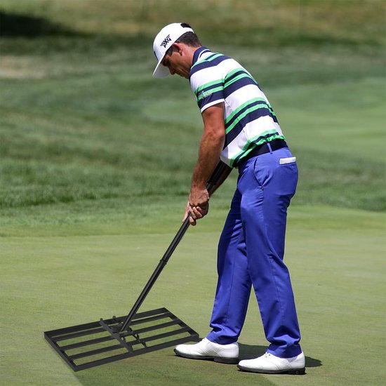 Aufun roestvrij staal gras nivellering hark golf profi met verstelbare steel, leveling rake voor zand en trekken, vlakmaker voor golfbaan, tuin en hof (25×75 cm) van Aufun — afbeelding 4