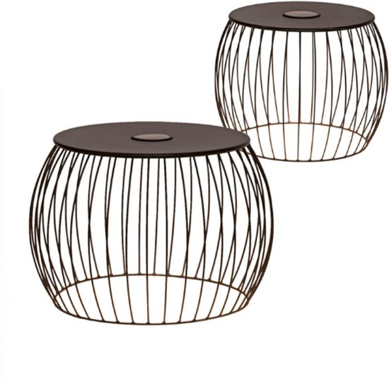Outsunny Set van 2 bijzettafels, polyrotan, 66/42 cm, rond