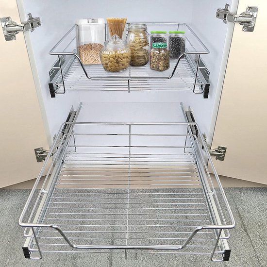 Froadp Telescopische Keuken Lade Keukenkast Pull-out Keuken Plank Slaapkamer Kasten Mand Volledige Uitbreiding Keukenrek Huishouden Uittrekbaar Keukenlade Schuiflade (50cm, 2 Stuks/Set