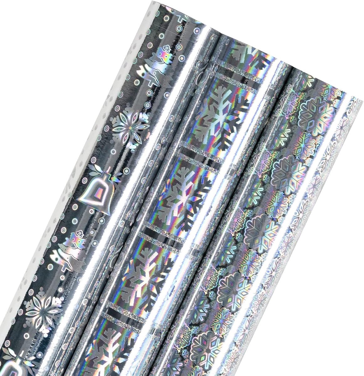 Holografisch Kerstcadeaupapier met Sneeuwvlokken en Rendieren – 3 Rollen 43 x 305 cm