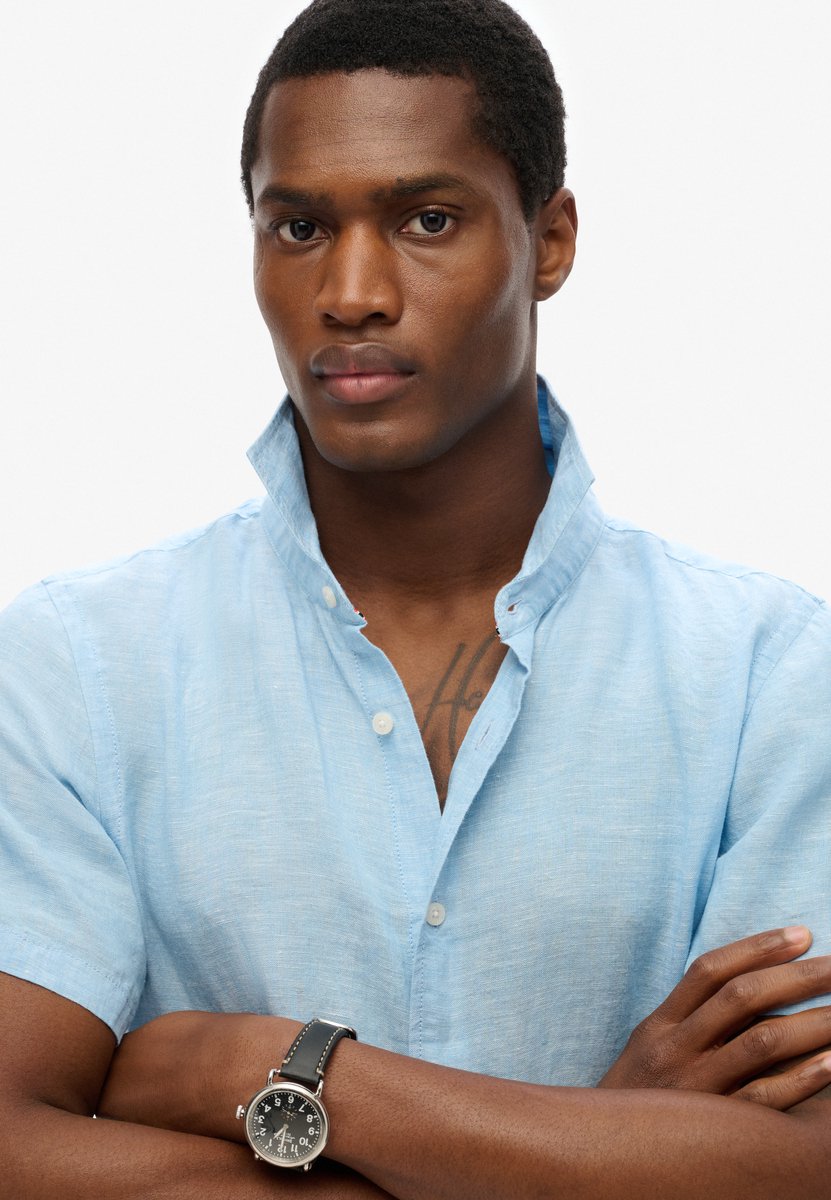 Superdry Linnen vakantie-overhemd met korte mouwen Heren Shirts Blauw