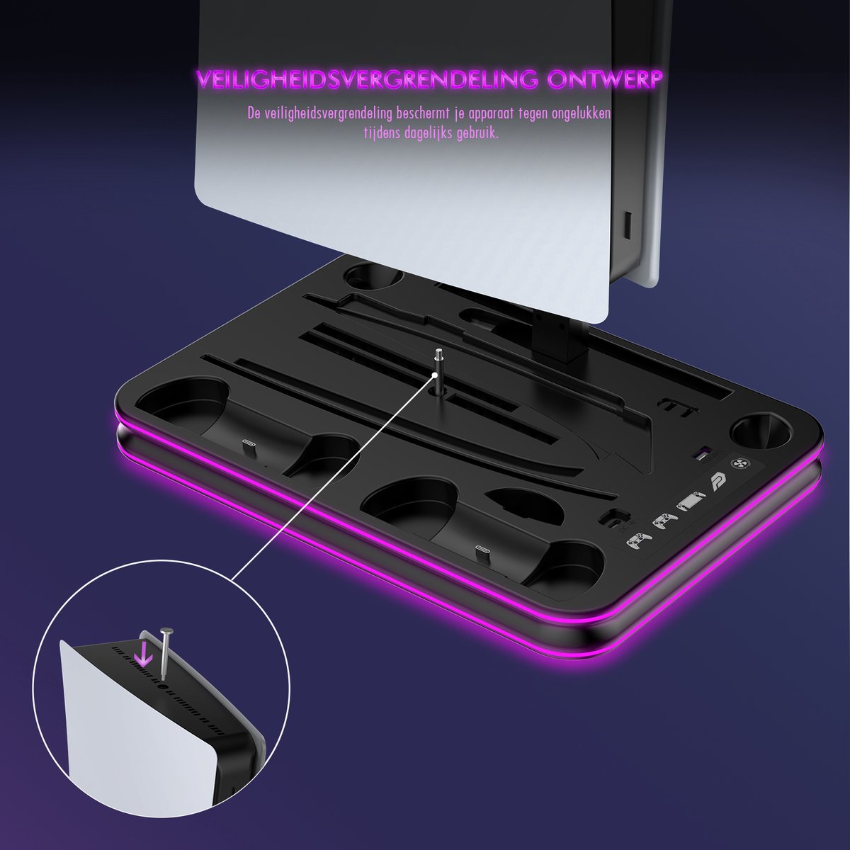 PlayCool all-in-one Multifunctionele RGB Oplaadstation- en Displaystandaard Geschikt voor PlayStation 5/ PS5 Slim/ PS5 Pro (Disc & Digital) & PlayStation Portal (incl. Screen Protector) - DualSense (Edge) controller – foto 5