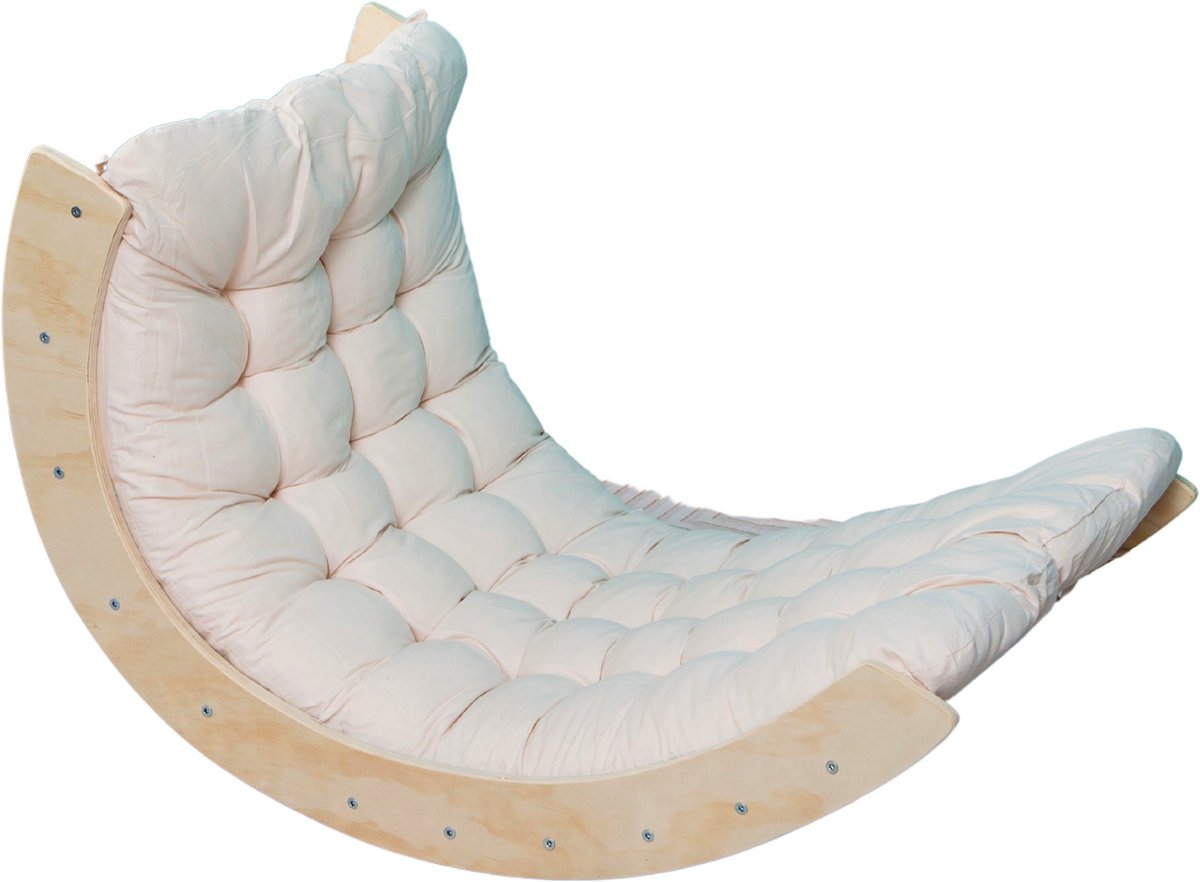 Buxibo Mini Klimrek Set – Klimdriehoek & Klimboog met Kussen & Klimhelling met Glijbaan – Montessori Speelgym – 176x47x59 cm – Naturel — afbeelding 7