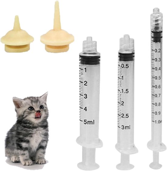 Huisdierspuit met tepels - 3 stuks, kunststof spuit met metingInjectiespuit voedingsapparaat voor kleine huisdieren - puppy's, honden, kattenBorsttepel met spuit voor huisdieren - geschikt voor diverse huisdieren
